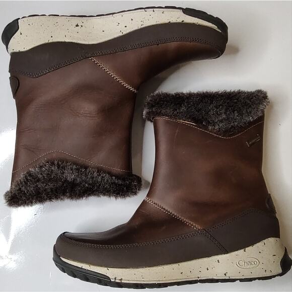 Chaco ‘Borealis’ Mink & Leather Mid Waterproof Boot in Brown & Cream Size 6 - Picture 5 of 15